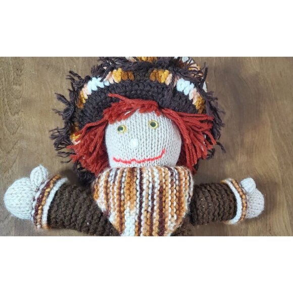 Handcrafted Raggedy Ann Style Doll With Red Yarn Hair & Striped Accessories - Picture 5 of 7